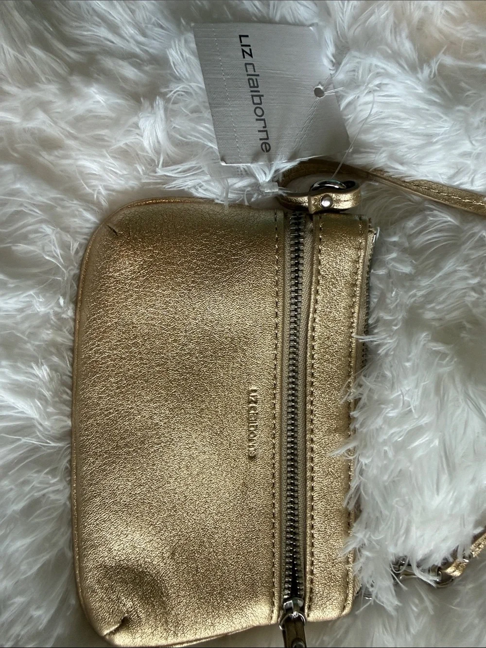 Liz Claiborne Gold Metallic Wristlet Clutch with Strap
